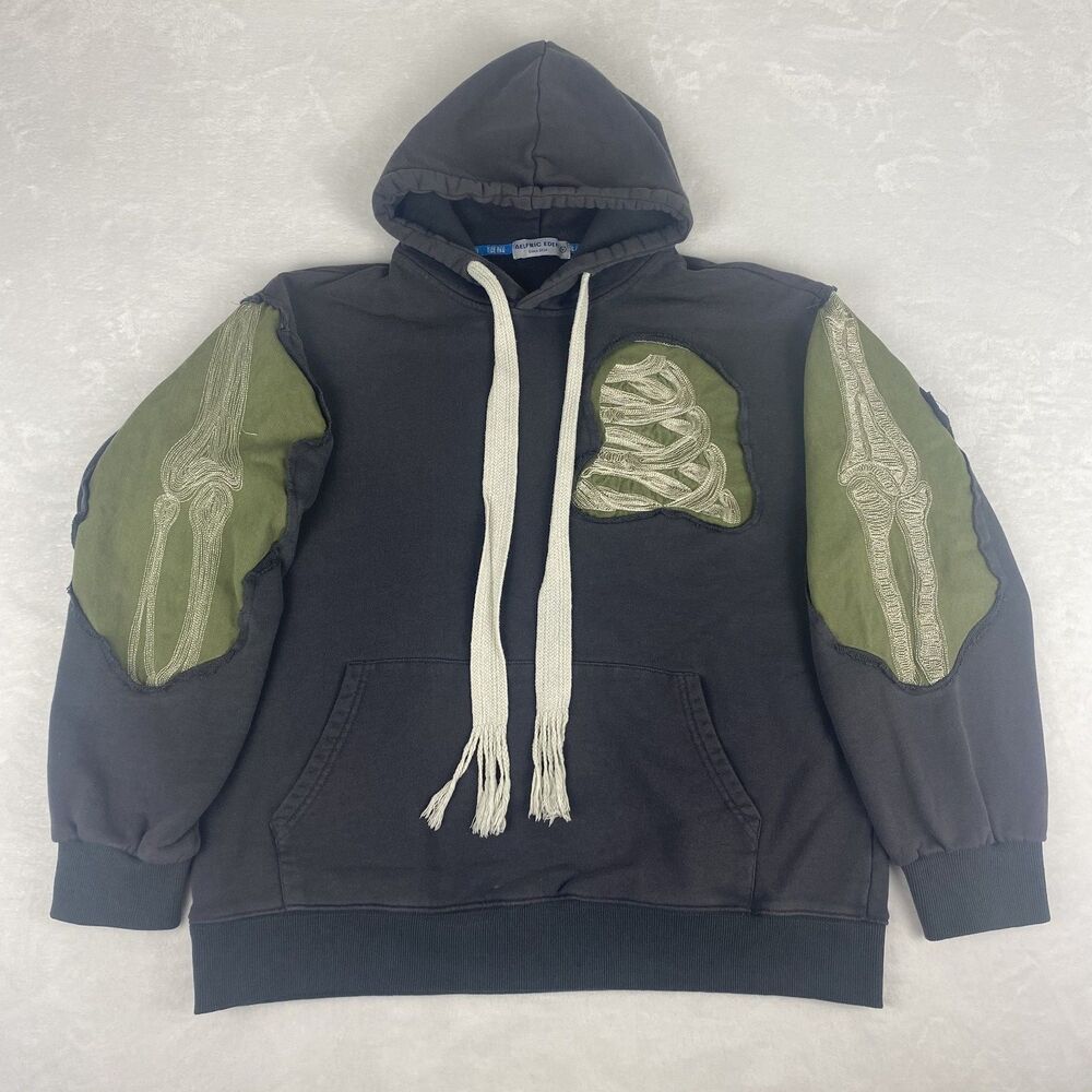 Aelfric Eden Skeleton Sweater Mens Medium Gray Green Hoodie Sweatshirt Casual